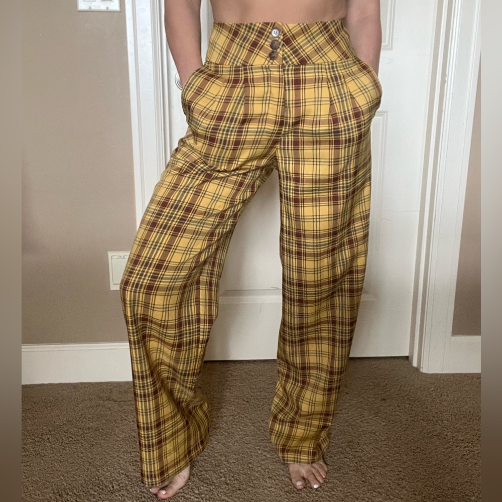 Anthropologie Yellow Plaid Pants